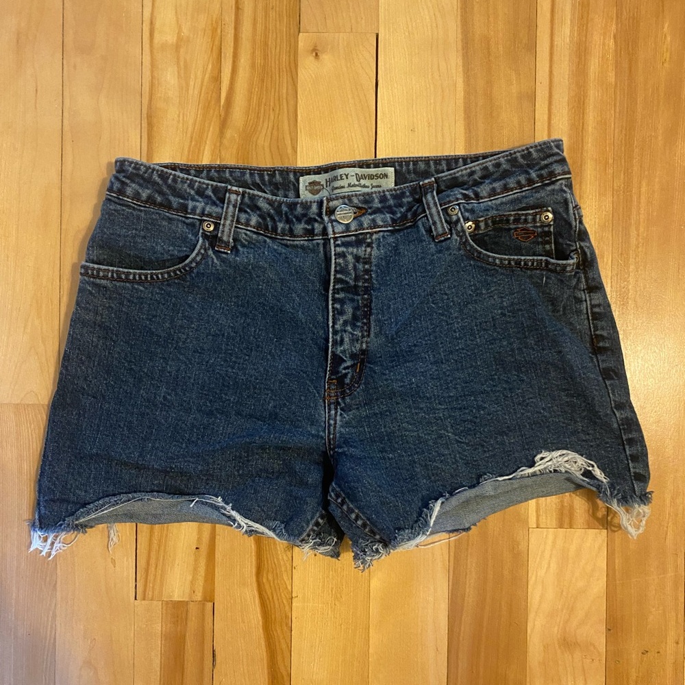 Harley Davidson Dark Wash Cut Off Shorts